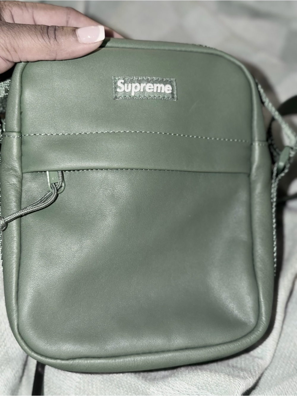 Supreme Olive Green Shoulder Bag with Front Pocket